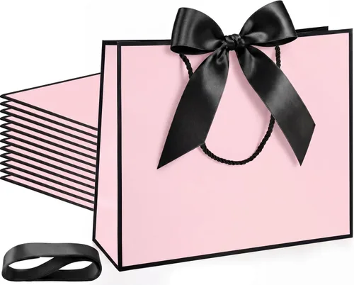Miniatura 40 de Silkfly 12 bolsas de regalo con asas para dama de honor, 12 x 10 x 4 pulgadas, elegantes bolsas de regalo de bienvenida de boda con lazo para Rosa