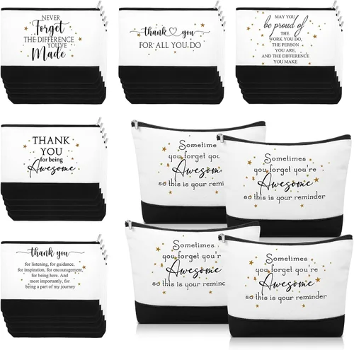 Miniatura 8 de 30 piezas de regalos de agradecimiento a los empleados, bolsas de maquillaje de lona inspiradoras, bolsa de cosméticos a granel con cremallera