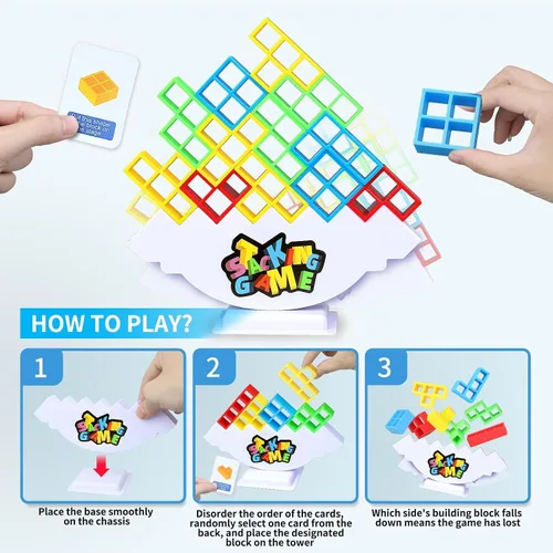Miniatura 3 de BBnote Juego de apilar de 48 piezas para adultos y niños, juegos de torre de tablero tetra para viajes familiares y fiestas, juguete de equilibrio