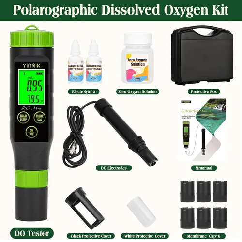 Miniatura 6 de Medidor de oxígeno disuelto inteligente Medidor de DO portátil para estanque, kit de prueba de oxígeno disuelto acuapónico YINMIK Aquapónico