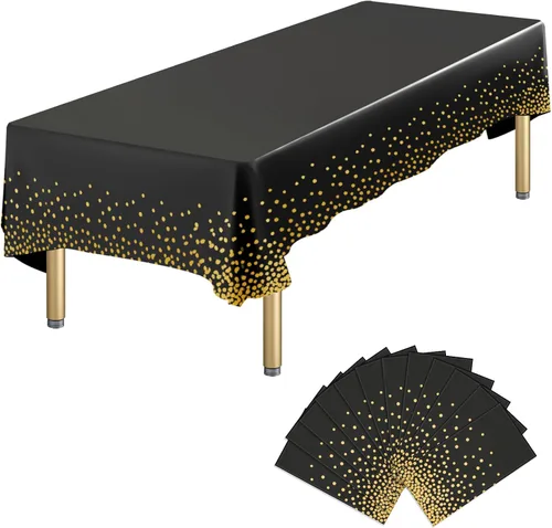 Miniatura 31 de Paquete de 4 manteles de plástico desechables azules y dorados para mesa rectangular, manteles desechables de 54 x 108 pulgadas, manteles