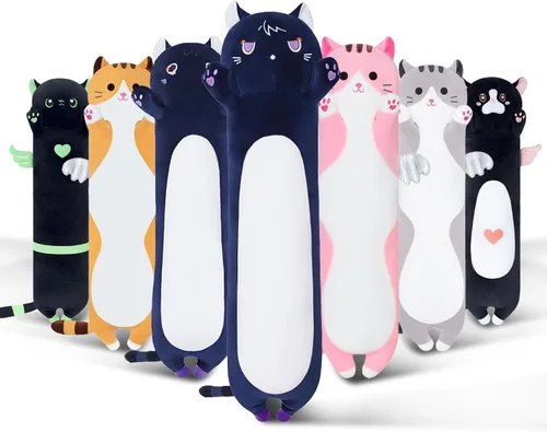 Miniatura 8 de Almohada larga de gato para niños, lindos regalos de animales de peluche para niñas, juguete de gato de felpa larga para cumpleaños, almohada suave