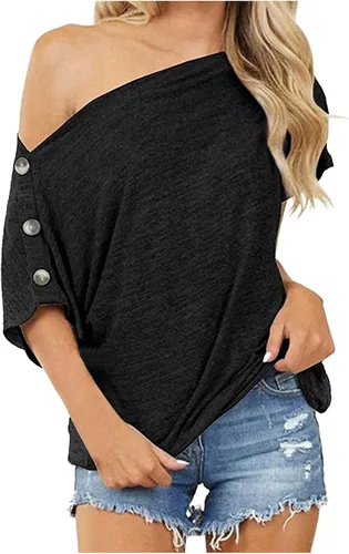 Blusa de manga sólida para mujer, con hombros descubiertos, blusa corta con botones, blusa de moda para mujer, leggings tipo túnica