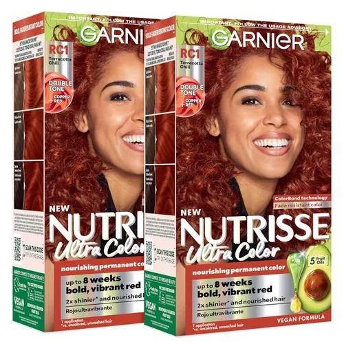Garnier Nutrisse Ultra Color - Crema nutritiva para el cabello, RC1, color cobre medio intenso (Terracotta Chili), tinte permanente para el cabello