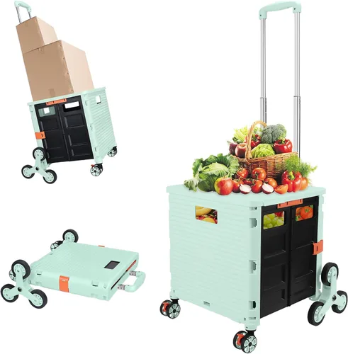Miniatura 44 de FELICON SELORSS Carro de Utilidad Plegable Carro de Mano Plegable con Mango Telescópico de Plástico Resistente Cesta Plegable de 4 Ruedas Giratorias