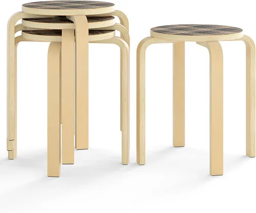 Miniatura 14 de COSTWAY Juego de 4 taburetes apilables de madera curvada, sillas de mostrador sin respaldo de 18 pulgadas de altura con parte superior redonda