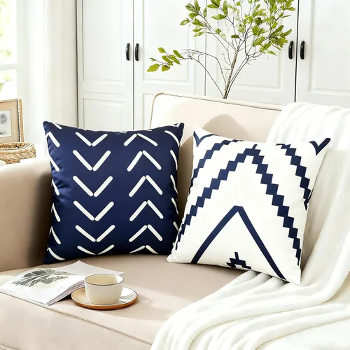 Miniatura 4 de Fundas de Cojines Decorativos de 22x22 pulgadas Juego de 4 Fundas de Cojines Azules para Sofá Cama Sala de Estar, Funda de Cojín Decorativo