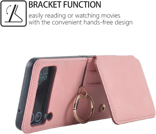 Miniatura 2 de Asuwish Funda de teléfono para Samsung Galaxy Z Flip 3 5G 2021 con anillo cruzado correa con cordón para tarjeta de crédito, soporte para celda, Oro