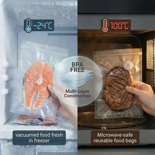 Miniatura 5 de ZKIRON Bolsas reutilizables selladoras al vacío para alimentos, paquete de 20 – Bolsas de almacenamiento de alimentos extra grandes, sin BPA, doble