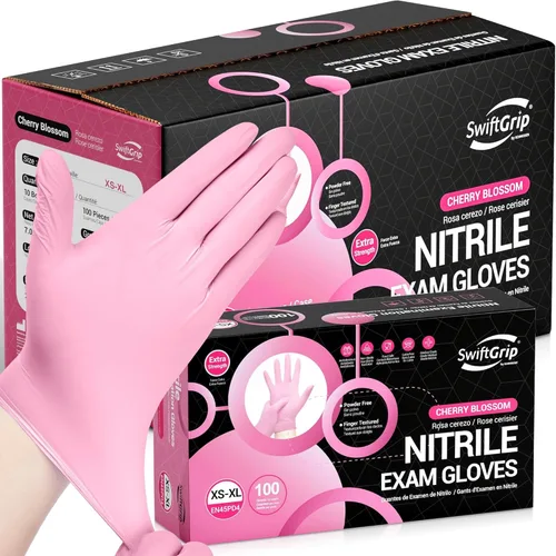 Miniatura 10 de Guantes de nitrilo para examen SwiftGrip, 4 mil, Flor de cerezo, guantes aptos para alimentos, desechables, libres de látex y polvo