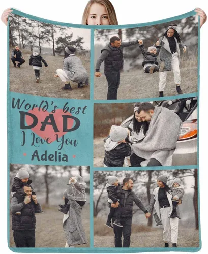 Miniatura 15 de Regalo para papá de hija manta personalizada con fotos, manta suave personalizada, regalo de cumpleaños para papá, manta del mejor papá del mundo