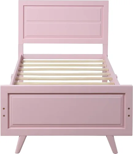Miniatura 4 de Base de cama de plataforma de madera, base de cama individual, base de colchón con cabecera, estribo, soporte de listones de madera