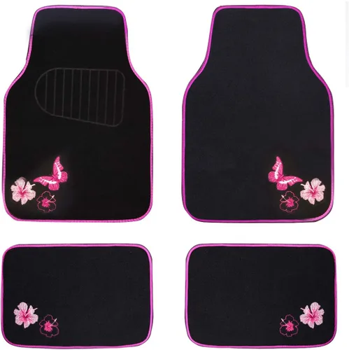 Miniatura 13 de CAR PASS Juego completo de fundas de asiento de coche de tela universal con mariposas, alfombrillas de coche impermeables bordadas con flores, funda