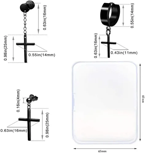 Miniatura 4 de ONESING 10-15 pares de aretes para hombre, aretes negros de acero inoxidable para hombres y mujeres, juego de aretes de piercing para hombre, Acero