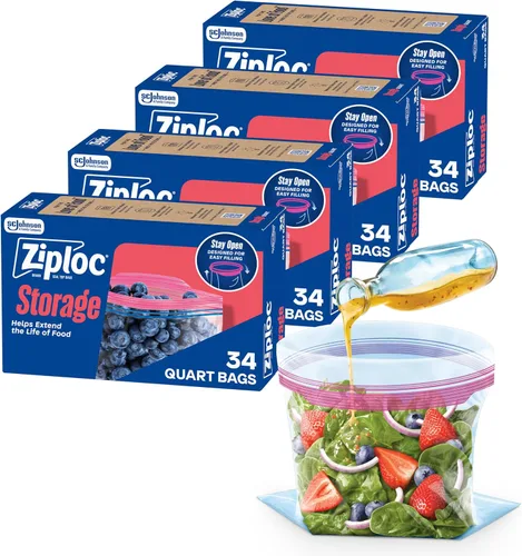 Miniatura 9 de Bolsas Ziploc de almacenamiento de alimentos Quart, fondo de pie, fáciles de llenar, 29 unidades (el empaque puede variar)
