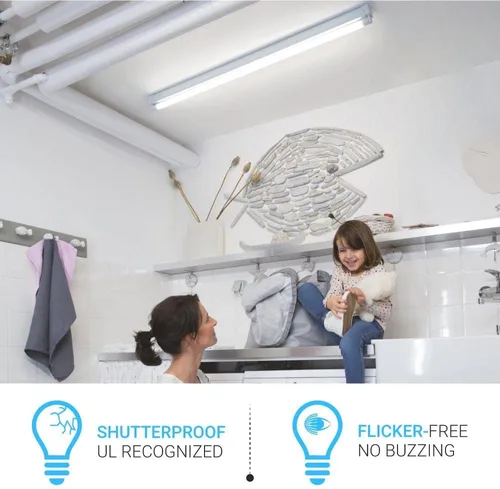 Miniatura 8 de LEDMyplace18W - Tubo de luz LED híbrida de 4 pies, 6500 K, luz blanca diurna, 2400 lúmenes, lente transparente, extremo único o doble T8, reemplazo