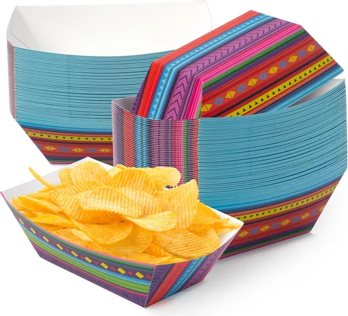 Bandejas de comida Mexican Taco Nights – 50 bandejas montadas en barco de tacos, soporte para pollo frito, platos de papel desechables, suministros