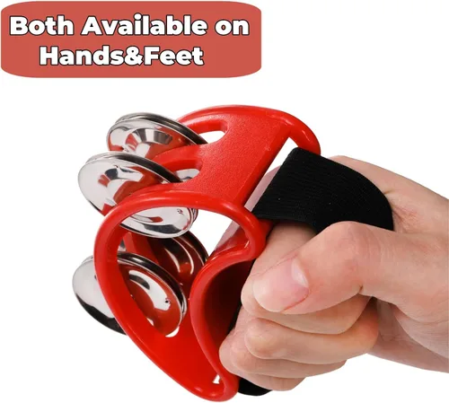 Miniatura 4 de Eorbow Pandereta de 12 piezas para adultos, pandereta de media luna de mano con pandereta de pie, palos de ritmo de madera y agitadores de huevos