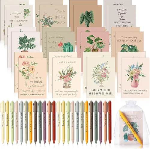 Miniatura 31 de Mooliwe Conjunto de Regalo de Afirmación Positiva de 24 Juegos/48 Piezas, Cuadernos de Gratitud con Bolígrafos, Bolsas Pequeñas, Blocs de Notas