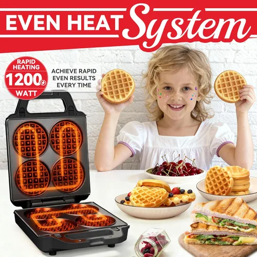 Miniatura 3 de SugarWhisk Mini Waflera 2 en 1 con Placas Extraíbles, Prensa Panini para Sándwiches, Prensa para Sándwiches, Waflera Eléctrica, Sandwichera