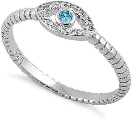 Anillo de plata de ley 925 con piedras de circonita cúbica, anillo de circonita cúbica de ojo azul aguamarina, joyería impresionante para