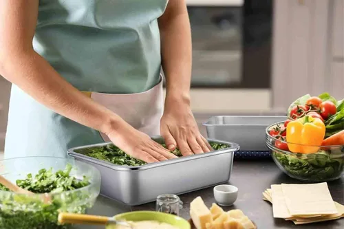 Miniatura 5 de TeamFar Sartén rectangular para tartas y brownies, de acero inoxidable, para lasaña, 8 x 10 x 3 pulgadas, libre de óxido y no tóxico, fácil