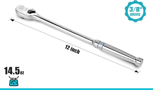 Miniatura 2 de DURATECH Trinquete de mango extra largo de 3/8 pulgadas, llave de trinquete de 90 dientes con mango de 12 pulgadas y cabeza cerrada