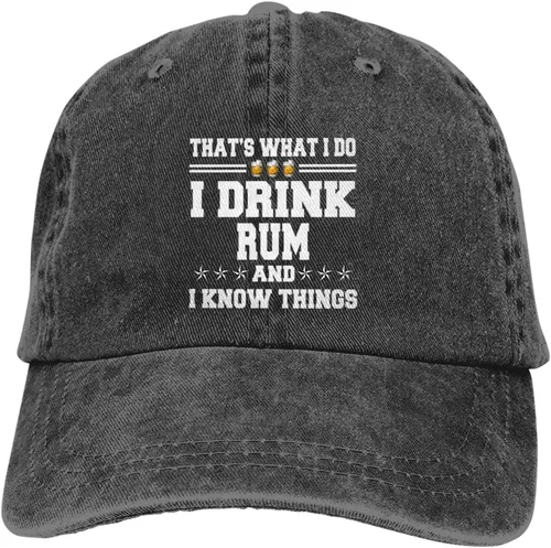 Miniatura 9 de Gorra de béisbol con texto en inglés "That's What I Do I Drink Rum and I Know Things" para hombre Gorras de béisbol, Negro