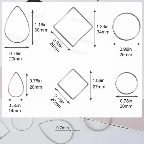 Miniatura 3 de PAGOW 96 aretes de aro para hacer joyas, hipoalergénicos, cuadrados, redondos, de plata, aretes a granel para manualidades, accesorios y suministros