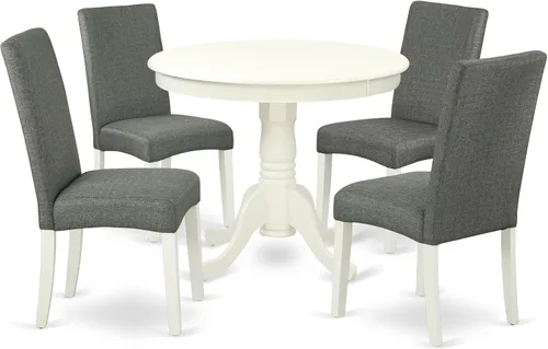 East West Furniture ANDR5-LWH-07 - Juego de comedor de 5 piezas para 4 personas, incluye una mesa de cocina redonda con pedestal y 4 sillas de