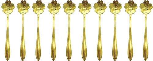 Miniatura 8 de Cuchara de flores de acero inoxidable de 10 piezas, cucharas creativas de postre doradas, cucharas de café, agitadores de café, cuchara de té
