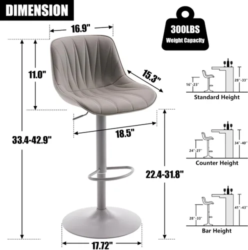 Miniatura 2 de Kidol & Shellder Juego de 2 taburetes de bar ajustables giratorios de altura de mostrador, modernos tapizados de piel sintética, taburetes de bar