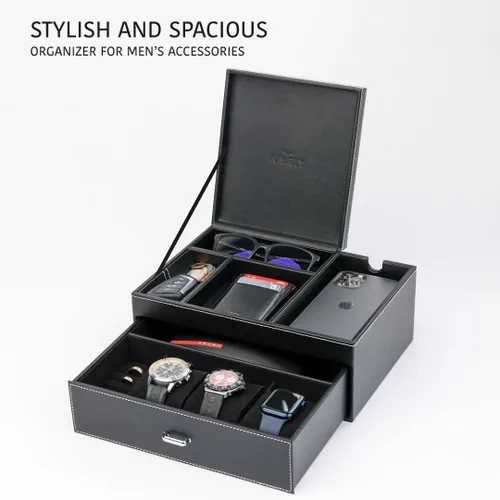 Miniatura 2 de Joyero organizador y bandeja de aparador para hombre, estación de mesita de noche de primera calidad para relojes, anillos y accesorios, elegante