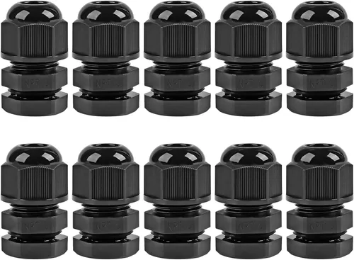 Miniatura 30 de Surtido de prensaestopas de nailon IP68, impermeable, con certificación UL y compatible con RoHS, 20 piezas, alivio de tensión de cable de 1/4 Negro