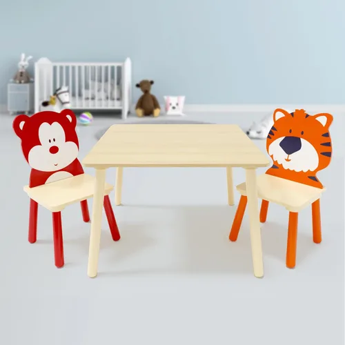 Miniatura 3 de Juego de mesa y silla para niños, juego de mesa de madera para niños con 2 sillas, mesa de actividades adorablemente animales para leer, dibujar, B