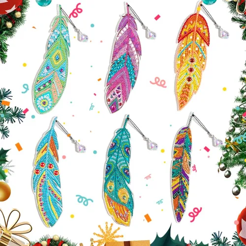 Miniatura 7 de 6 marcapáginas de pintura de diamante 5D, marcapáginas de plumas de cristal para el hogar, oficina, escuela, clase, proyecto, pintura de diamante
