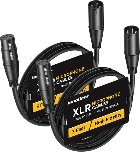 InnoGear XLR - Cables de micrófono, 3 pies, paquete de 2 cables de cobre sin oxígeno macho a hembra de 3 pines, cable de micrófono XLR equilibrado