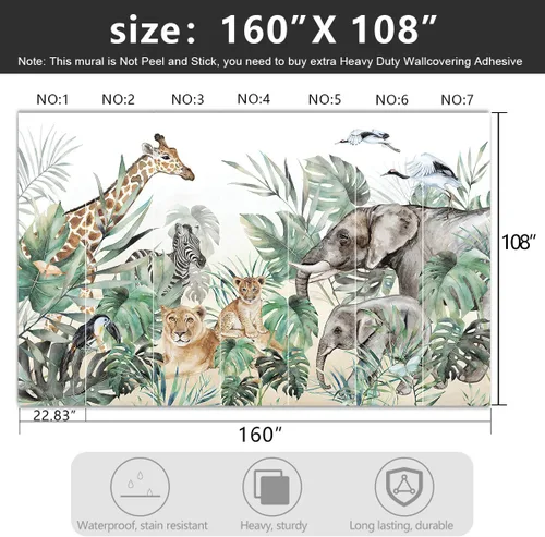 Miniatura 4 de Papel pintado de tela de plantas de selva tropical con animales, tigres, plantas de la jungla, hojas de plátano, para niños y niñas, jardín