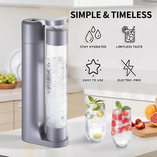 Miniatura 5 de Máquina de Agua con Gas Fabricadora de Soda Dispensador de Bebidas para el Hogar, Transmisión de Soda con Botella Libre de BPA de 1L, 2 Botellas