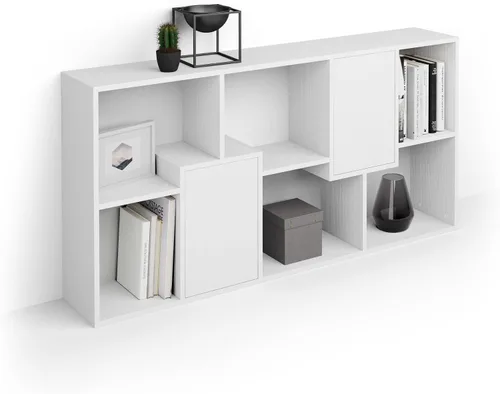 Miniatura 50 de Mobili Fiver, Iacopo XS Estantería con puertas de panel (63.31 x 31.5 pulgadas), color negro Ashwood, Made in Italy