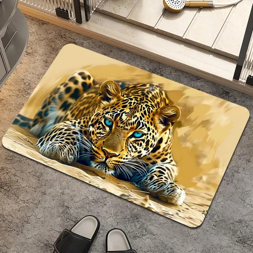 Miniatura 30 de Alfombra de baño, diseño abstracto de mármol azul y dorado, antideslizante, de secado rápido, súper absorbente, delgada, para debajo de la puerta