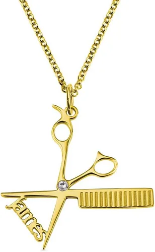Miniatura 2 de AILIN Collar de peluquería personalizado de plata de ley 925 de acero inoxidable con nombre personalizado, peine de tijera, dije de tijera