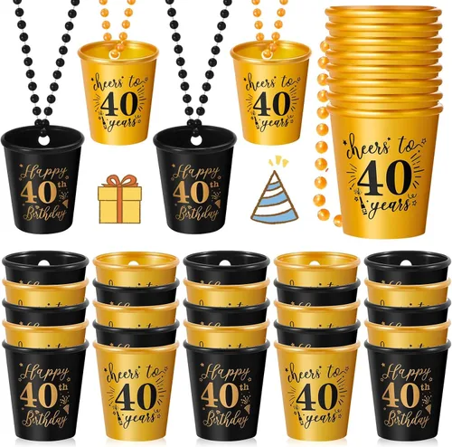 Miniatura 9 de Sureio 24 piezas de 30 cumpleaños regalos de fiesta de chupito collares tazas a granel para mujeres, hombres invitados, tazas de plástico dorado