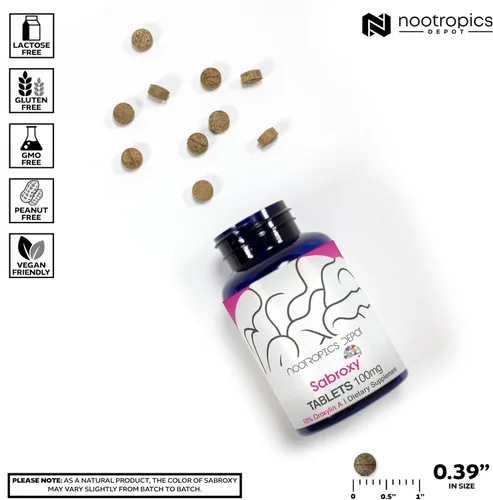 Miniatura 3 de Nootropics Depot Sabroxy® Tabletas 100 mg 180 unidades Mínimo 10% Oroxilina-A Oroxylum indicum Puede ayudar a promover el enfoque