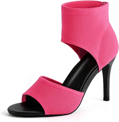 Miniatura 18 de Tacones de Puntera Abierta para Mujer, Sexys Tacones de Aguja de 3 Pulgadas, Sandalias de Tacón para Mujer con Puntera Abierta, Amplias, de Tejido