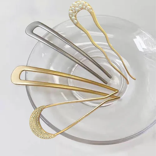 Miniatura 8 de Horquilla de metal para moños y peinados, pinza de pelo francesa dorada sin daños en el cabello, horquillas de pelo perla para cabello fino