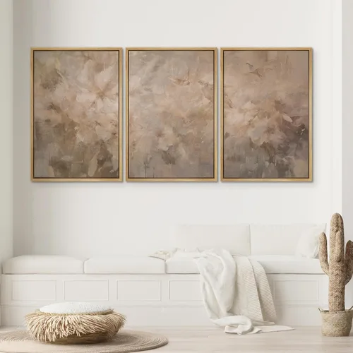 Miniatura 529 de SIGNWIN Lienzo enmarcado para pared, arte con pinceladas de flujo neutro en tonos beige abstractos, ilustraciones, arte moderno, decorativo