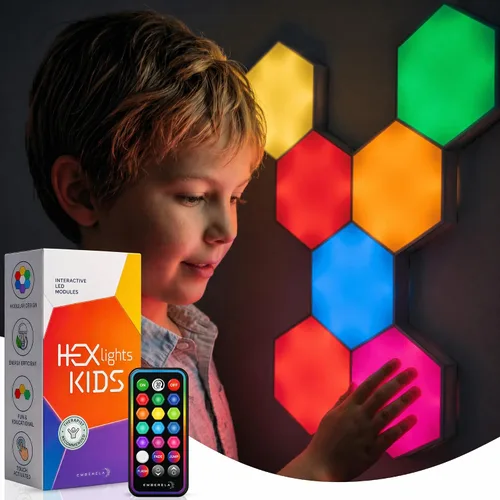 Miniatura 8 de Emberela HEXlights - Luces Sensoriales para Niños, Paquete de 3 Luces Hexagonales Táctiles, Control Remoto, Paneles LED de Pared Amigables