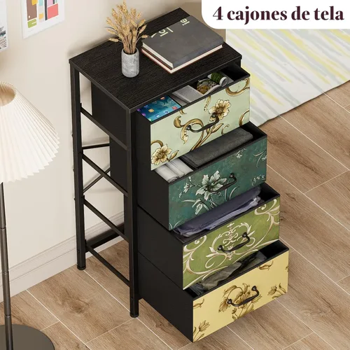 Miniatura 5 de Furnulem Cómoda de 4 cajones, mesita de noche vertical para niños, adultos, cómoda de tela para dormitorio, sala de estar, armario, guardería