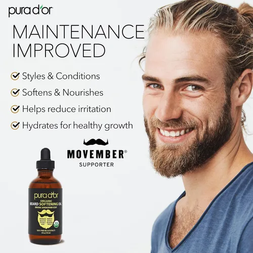 Miniatura 2 de PURA D'OR Aceite Suavizante para Barba Orgánico de 4 Oz - Aroma Original de Sándalo - Acondicionador que no se enjuaga, Aceite de Argán y Jojoba